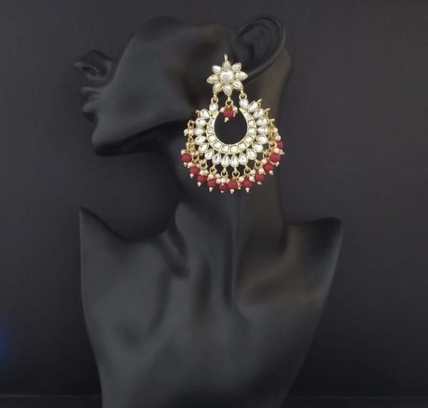 Fashion Jewelry Gold Plated Red Beads and Kundan Earrings – Bild 2