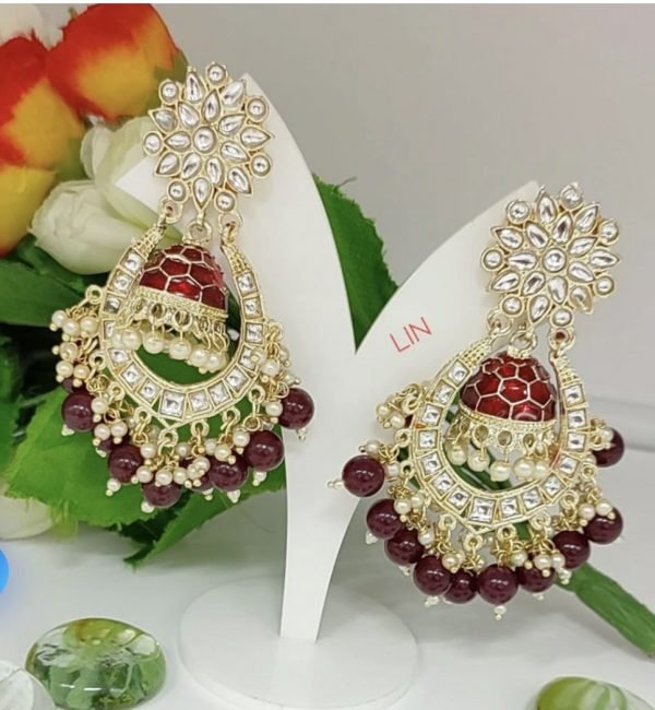 Kundan Beaded Gold Plated Jhumka Set