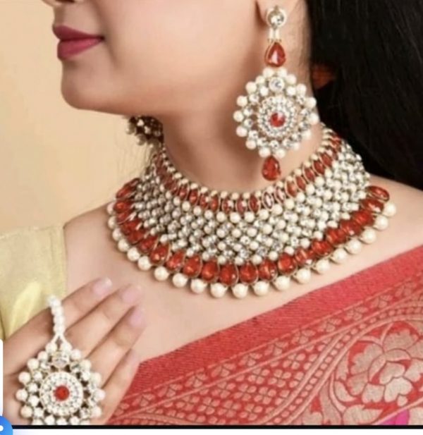 Gold Plated Crystal Stones & Beads Choker Set