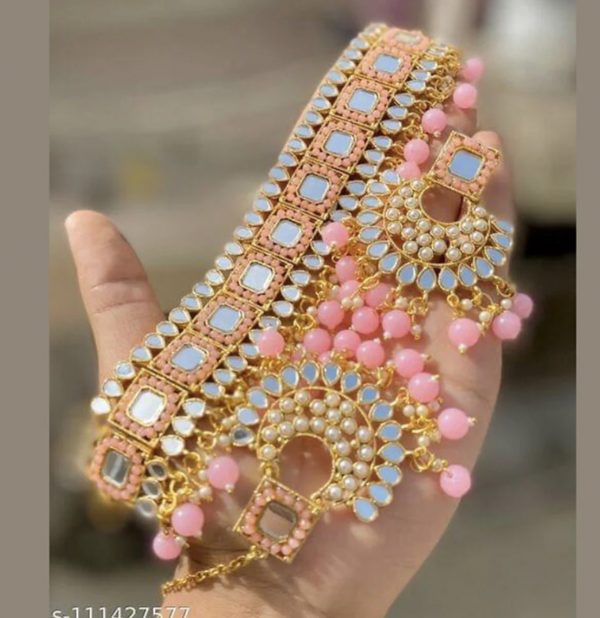 Gold Plated Mirror Beads Chocker set with Tikka