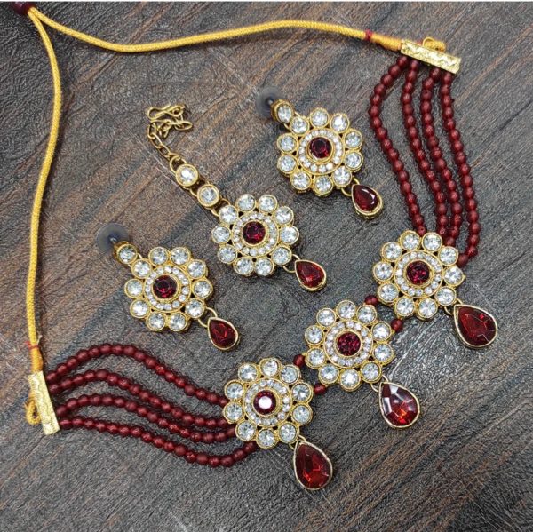 Gold Plated Crystal Stone & Beads Chocker Set