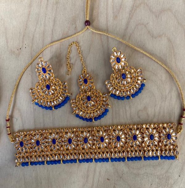 Gold Plated Kundan Stone & Beads Necklace Set