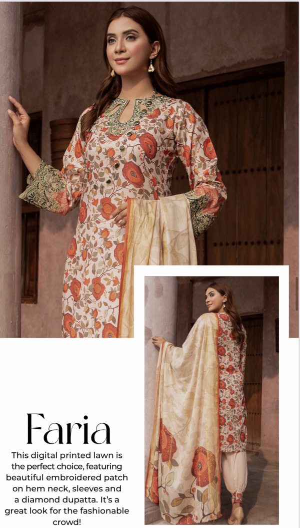RaniyaH. Digital Printed Lawn 3Pcs Suit – Bild 3