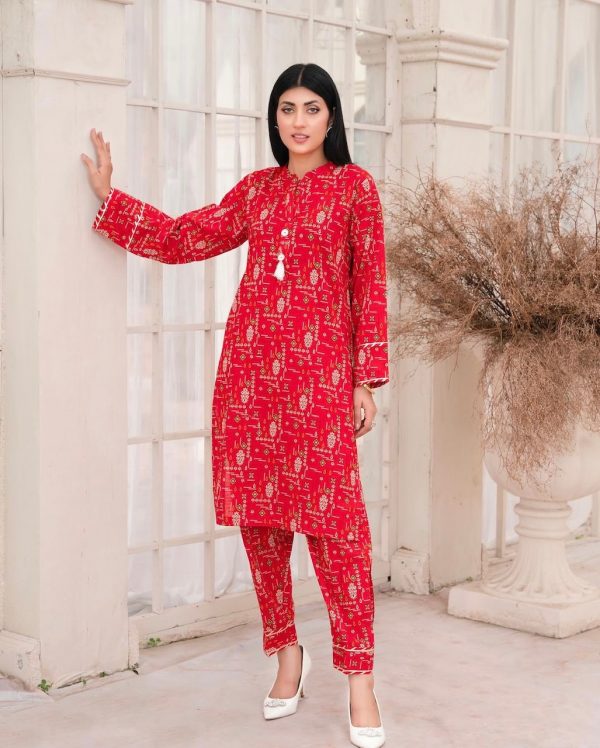 RaniyaH Slub Khadder 2Pcs Printed Suit