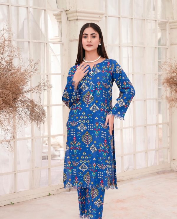 RaniyaH Slub Khadder 2Pcs Printed Suit