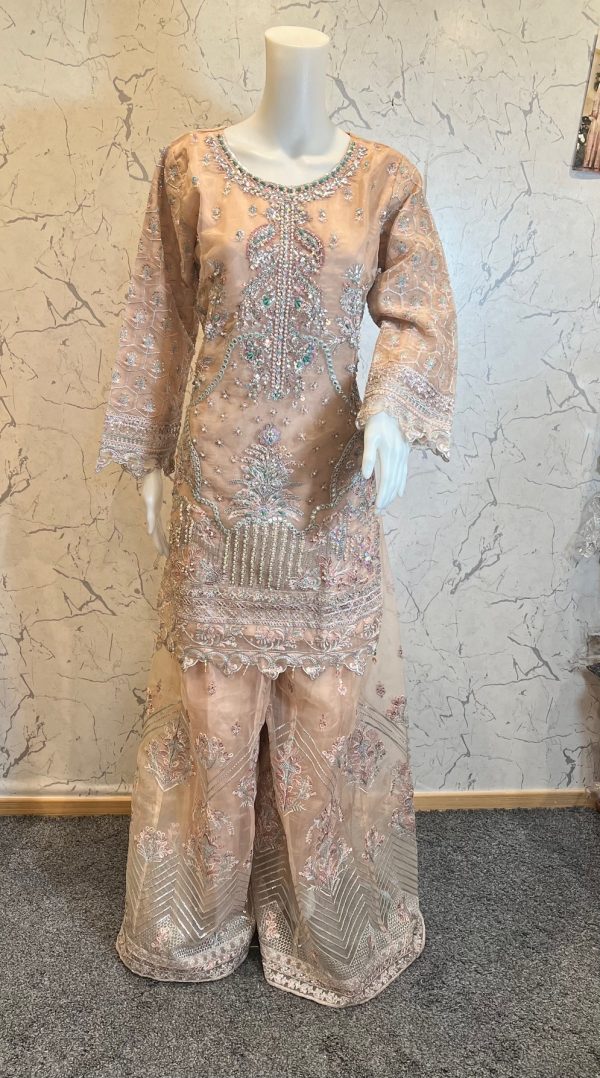Heavy Embroidered 3pcs Organza Suit with Plazzo – Bild 2