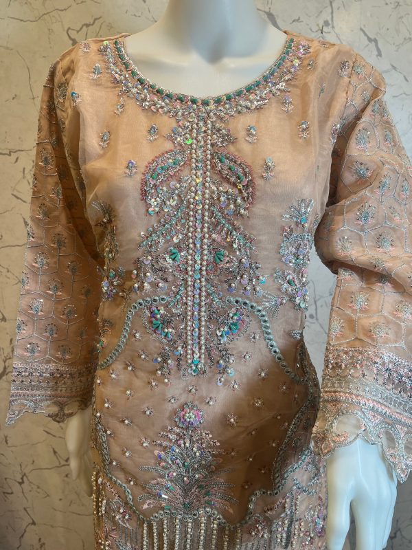 Heavy Embroidered 3pcs Organza Suit with Plazzo – Bild 3