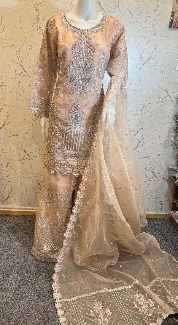 Heavy Embroidered 3pcs Organza Suit with Plazzo – Bild 6