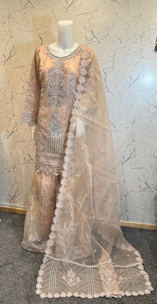Heavy Embroidered 3pcs Organza Suit with Plazzo – Bild 5