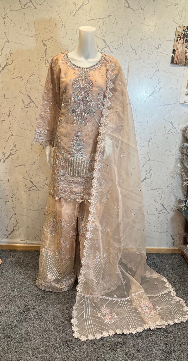 Heavy Embroidered 3pcs Organza Suit with Plazzo – Bild 4