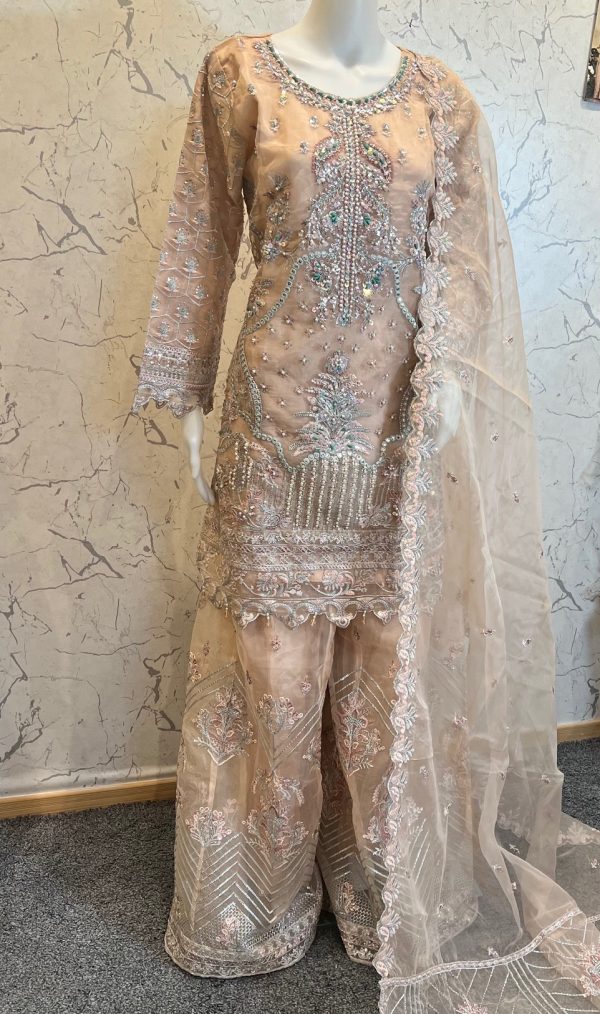 Heavy Embroidered 3pcs Organza Suit with Plazzo